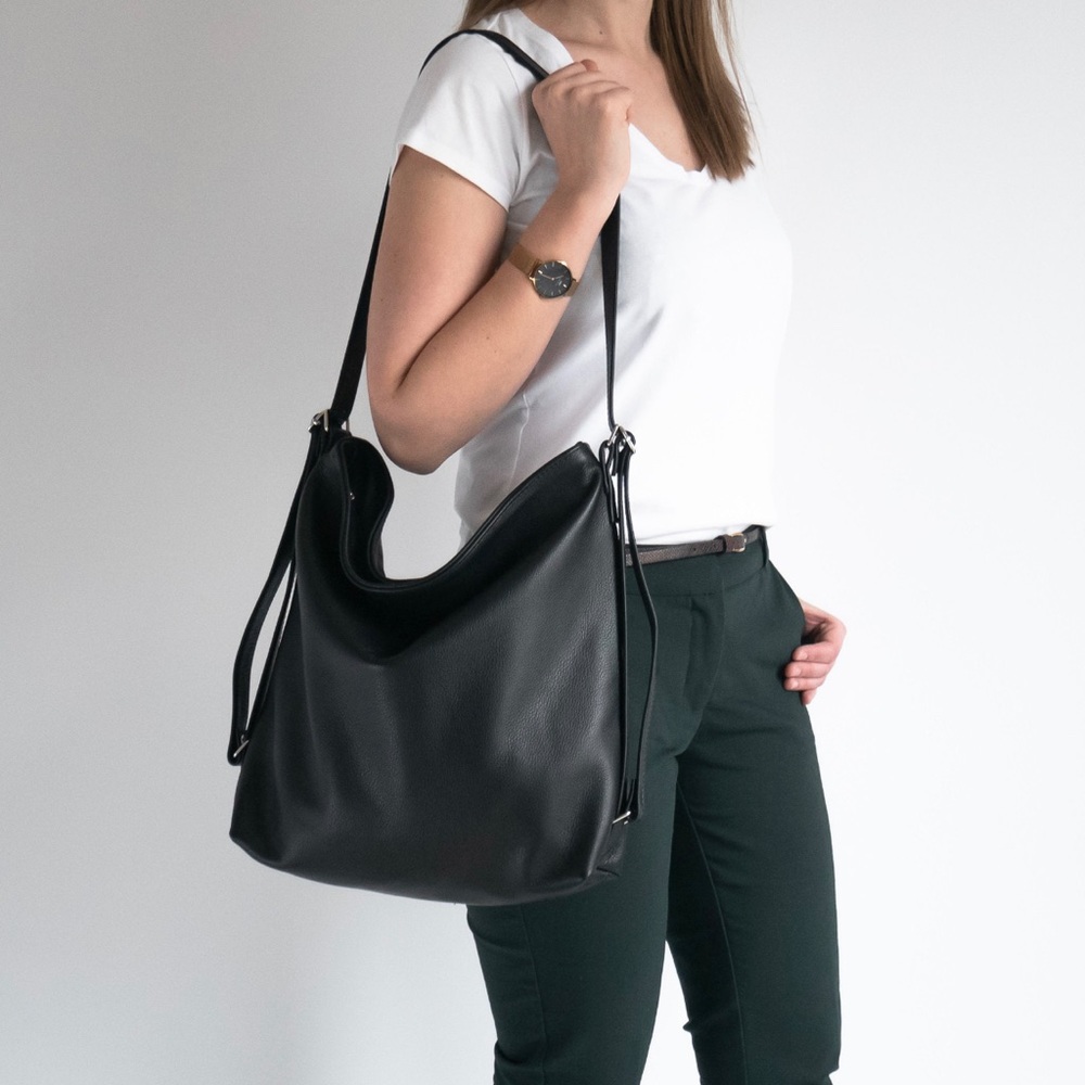 Convertible Black Leather Purse to Backpack